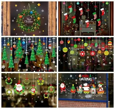 $6.17 • Buy Christmas Window Stickers Santa Removable PVC Decals Wall Home Shop Xmas Decors