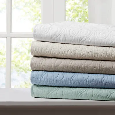 Madison Park Stitch Pattern Oversized Quilted Cotton Throw Blanket 60 W X 70 L • $34.64