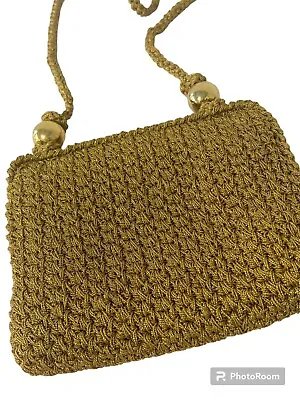 Vtg RODO Italy Woven Crochet Gold Metallic Purse Pristine • $39.99