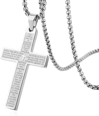 Stainless Steel Mens Womens Cross Necklace Lord'S Prayer Pendant 4 Colors Avail • $23.09