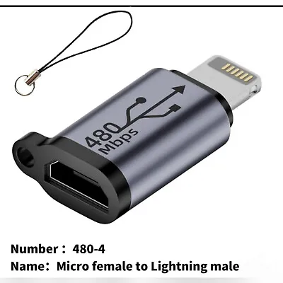 Micro USB  Female To Iphones Male Charging And Data Cable Adapter + Lanyard • £3.99