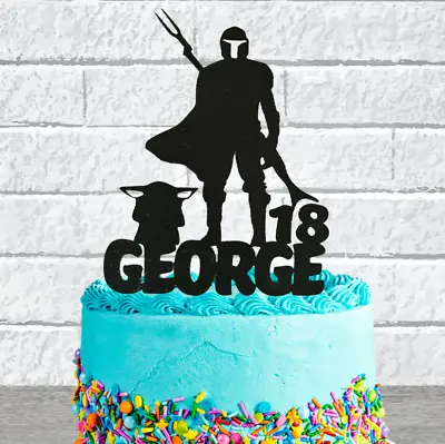 Personalised Mandalorian & Baby Yoda.star Wars Any Name/age Cake Topper • £2.99