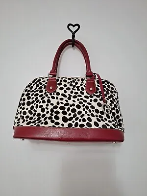 Edina Ronay Red Cow Leather And Dalmation Print Hair On Hide Bowler Bag • £22.99