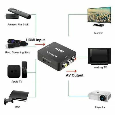 HDMI To RCA AV Adapter Converter Cable CVBS 3RCA 1080P Composite Video Audio US • $10.99