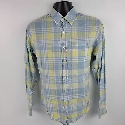 J.Crew Long Sleeve Button Down Shirt Madras S Blue Yellow Plaid Mens 101 • $11.39