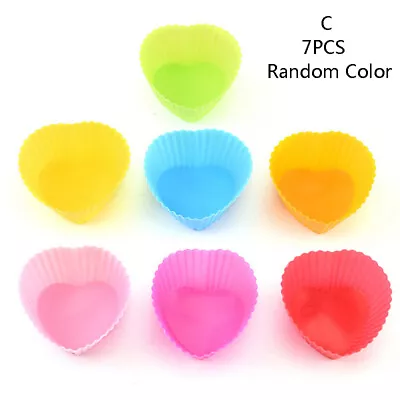 7pcs/lot Silicone Cake Cup Round Shaped Cupcake Baking Molds Cooking Cake To ❤TH • $7.54