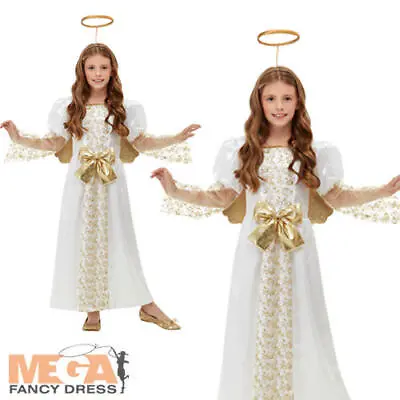 Golden Angel Girls Fancy Dress Christmas Nativity Kids Festive Costume Outfit Ne • £11.99