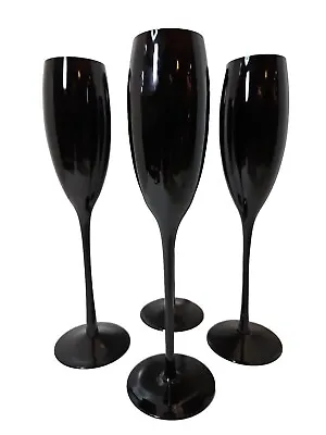 Mikasa Elite Black Elegance Set Of 4 Black Glass Champagne Flutes 10”T GOTHIC • $29.50