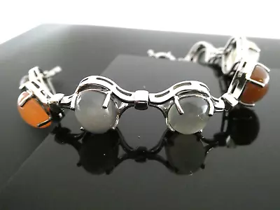 Multi Color Moonstone Oval Gemstone Sterling Silver 925 Bracelet Size 7  • $75