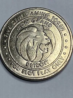 MGM Grand Casino Detroit MI 5 Cent Gaming Slot Token 20mm (#ag1) • $5.35