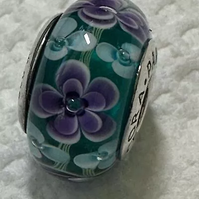 Blue & Purple Floral        Glass Vintage Charm Trendy 925 ALE Silver • $21