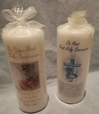 2x Pillar Candle First Holy Communion In Clear Wrapping  Keepsake Gift  (b1)  • £13