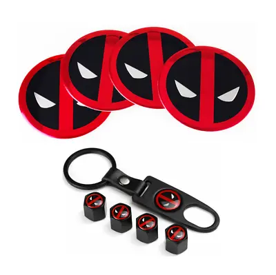 $12.99 • Buy 8x56mm 2.2  Wheel Center Hub Caps Deadpool Emblems Stickers Air Valve Stems Caps