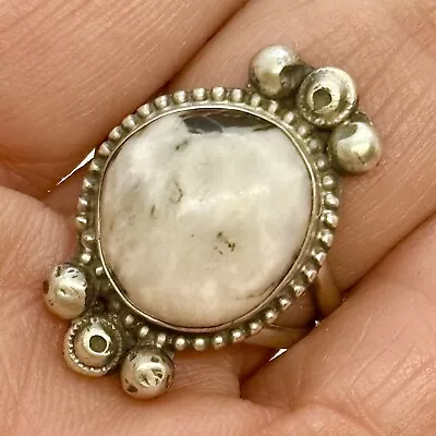 Navajo White Buffalo Turquoise Ring Sz 7.5 Sterling By Susie Cooke Matte Patina • $89.94