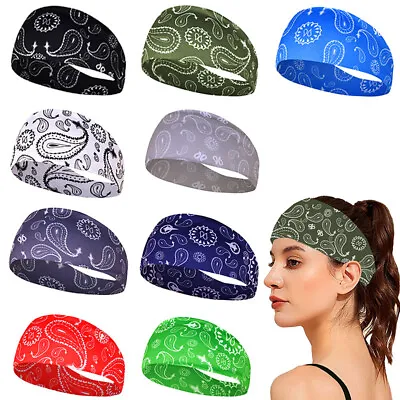 Men Women Elastic Sweatband Headband Sports Hair Band Yoga Gym Running Head Wrap • £3.47