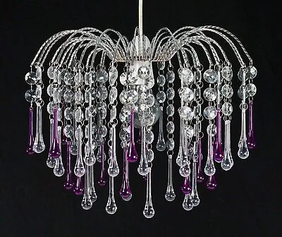Chandelier Style Modern Ceiling Light Shade Droplet Pendant Acrylic Crystal Bead • £14.95