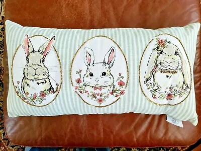 Snuggle Bunny Rabbits Decorative Pillow 100% Duck Feathers Spring Easter EUC  • $12.99