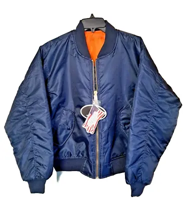 MA-1 Bomber Flight Jacket Men's Med Blue Reverses To Orange New With Tags  • $42.97
