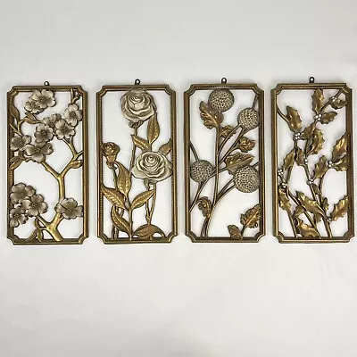 Vtg MCM 50s Dart Industries Plastic Gold Flower Wall Hangings Accents Set Of 4 • $64.99