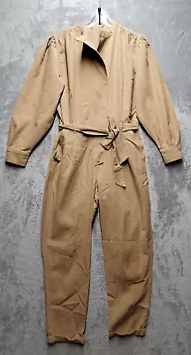 MNG Mango Jumpsuit Womens Medium Beige Tan Light Brown Belted Cuffed • $31.94