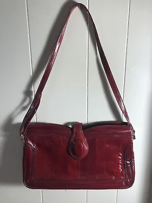 Vintage SUNCO Cranberry RED Eel Skin Purse/Shoulder Bag KOREA • $11.04