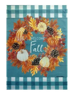 Welcome Fall Wreath Leaves Pumpkin Thanksgiving Mini Window Garden Yard Flag New • $8.97