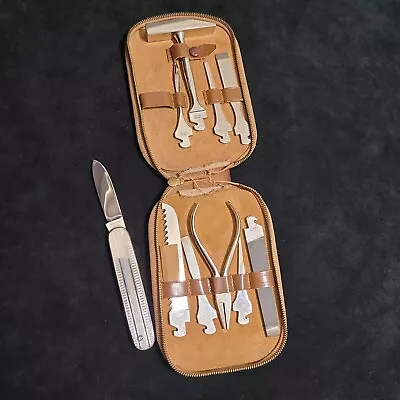 VINTAGE Solingen Germany Pocket Knife Tool Kit In Original Leather Case 11 Tools • $68.99