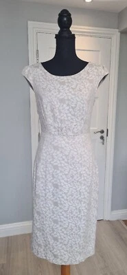 £5 • Buy Monsoon Beige Floral Lined Back Zip Sheath Dress - Size 8 - VGC - Pencil Dress