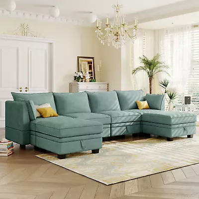 Modern Large U-Shape Modular Sectional Sofa  Convertible Sofa Bed With Reversib • $1498.40