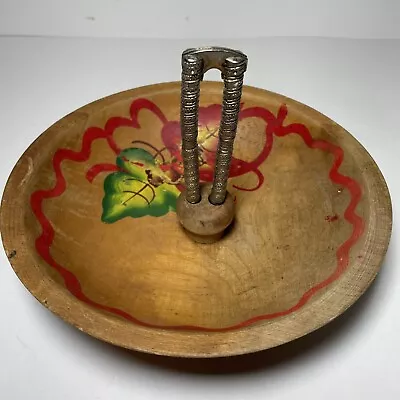 $15.99 • Buy Vintage Wood Wooden Nut Bowl Nut Cracker Set Painted Leaves Acorns