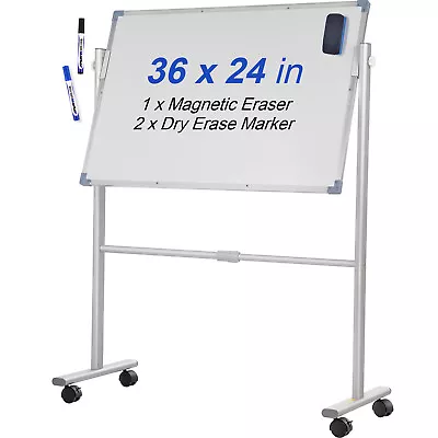 VEVOR Double Sided Magnetic Whiteboard 36  X 24  Mobile Dry Erase Board W/Stand • $68.99