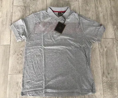 Mens Merc London Retro 2 Tone Polkadot Cotton Polo Shirt General Grey Size Xl • £30