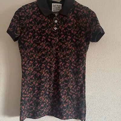 £8 • Buy Ladies Jack Wills Pretty Navy Floral Print Flower Polo Shirt Top Sz 10 Small