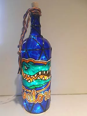 Florida Gators Inspired Bottle Lamp Hand Painted Stained Glass Look Lighted • $54.95