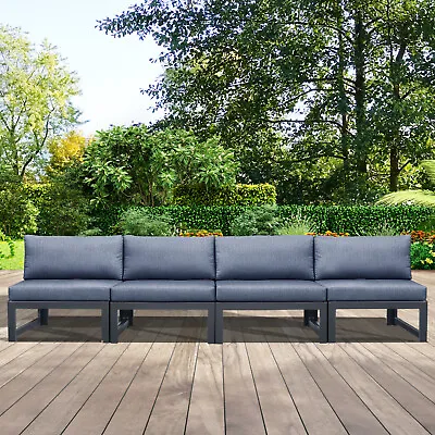 4 Piece Patio Sectional Sofa Conversation Set Gray Cushion Outdoor Furniture • $279