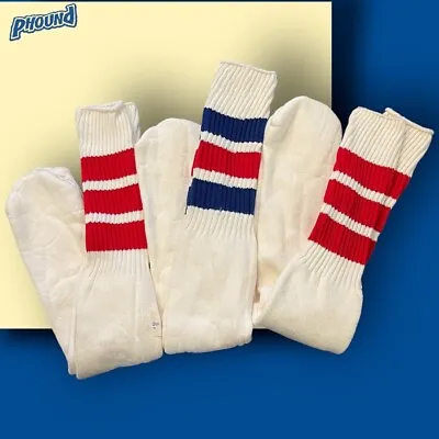 Vintage MENS Red White Blue Striped Athletic Tube Pair Socks 70s New Unworn Rare • $85.64