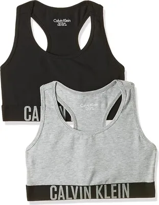 Calvin Klein GIRLS 2 Pack CK Bralette 14-16 Years  Grey / Black  New Logo • £24.99