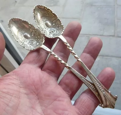 £85 • Buy Pair Rare  Antique Solid Sterling Silver Berry Spoon C