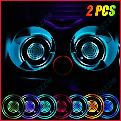 $10.88 • Buy 2X Cup Pad Car Accessories LED Light Cover Interior Decoration Lamp 7 Colors -US
