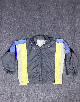 Sergio Tacchini Jacket Mens 44 Gray Yellow Blue Color Block Windbreaker Vintage • $28