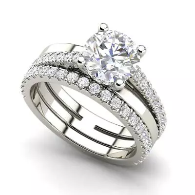 Pave Set 2 Carat VS2/F Round Cut Diamond Engagement Ring White Gold Treated • $1351.90