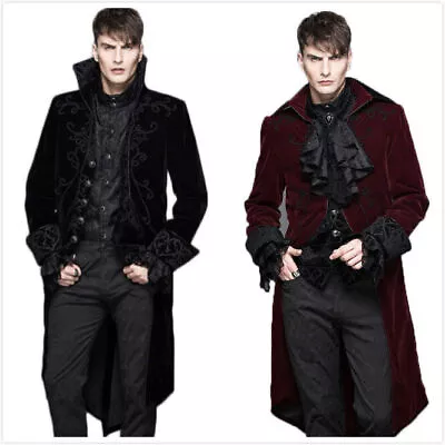 Devil Fashion Mens Goth Punk Steampunk Aristocrat Victorian Velvet Jacket Coat • $182.15