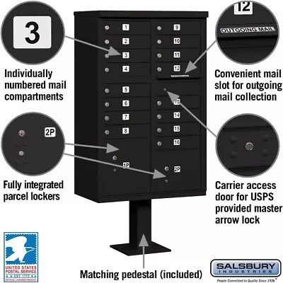 Salsbury 16 A Size Doors Type III Cluster Box Black USPS Lock ✅ • $2299