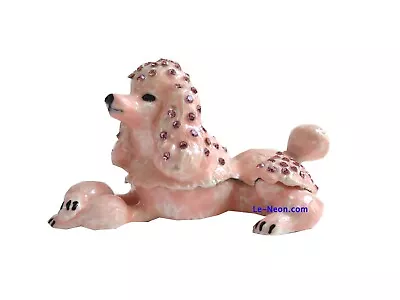 Bejeweled   Pink Poodle Dog   Hinged Metal Enameled Rhinestone Trinket Box • $23.50