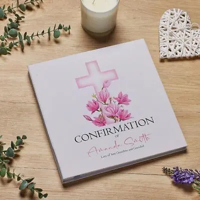 Personalised Confirmation Large Linen Cover Photo Album With Pink Cross PLL-57 • £26.99