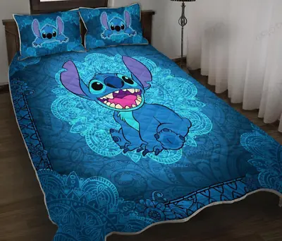 $76.50 • Buy Cute Stitch Mandala Pattern Stitch And Lilo Cartoon Quilt Bed Set