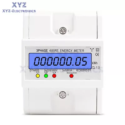 3 Phase 4 Wire 220/380V 80A DIN Rail Digital Electric KWh Power Energy Meter • $32.29