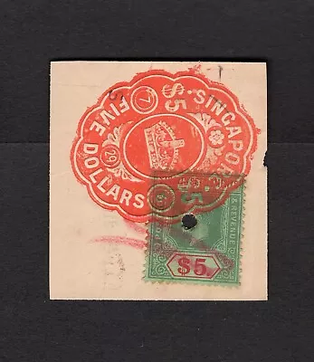 Malaya/Straits Settlements KGV $5 Fiscally Used In Singapore. • $2.60