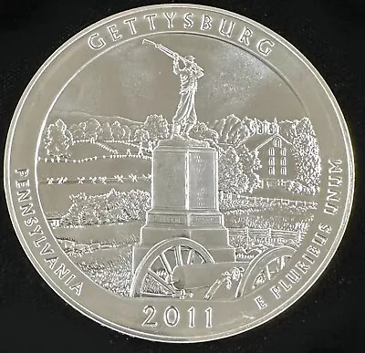 2011 America The Beautiful Gettysburg PA National Parks Silver 5 Oz  .999 Coin • $157