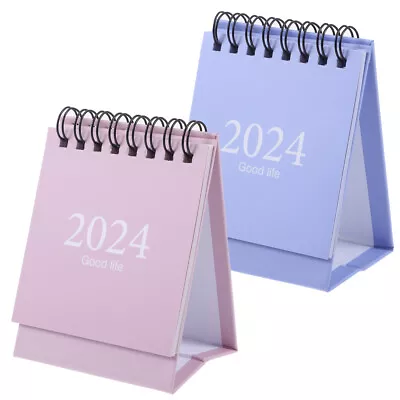  2 Pcs 2024 Desk Calendar Mini Stand Up Monthly Turn The Page • £13.55